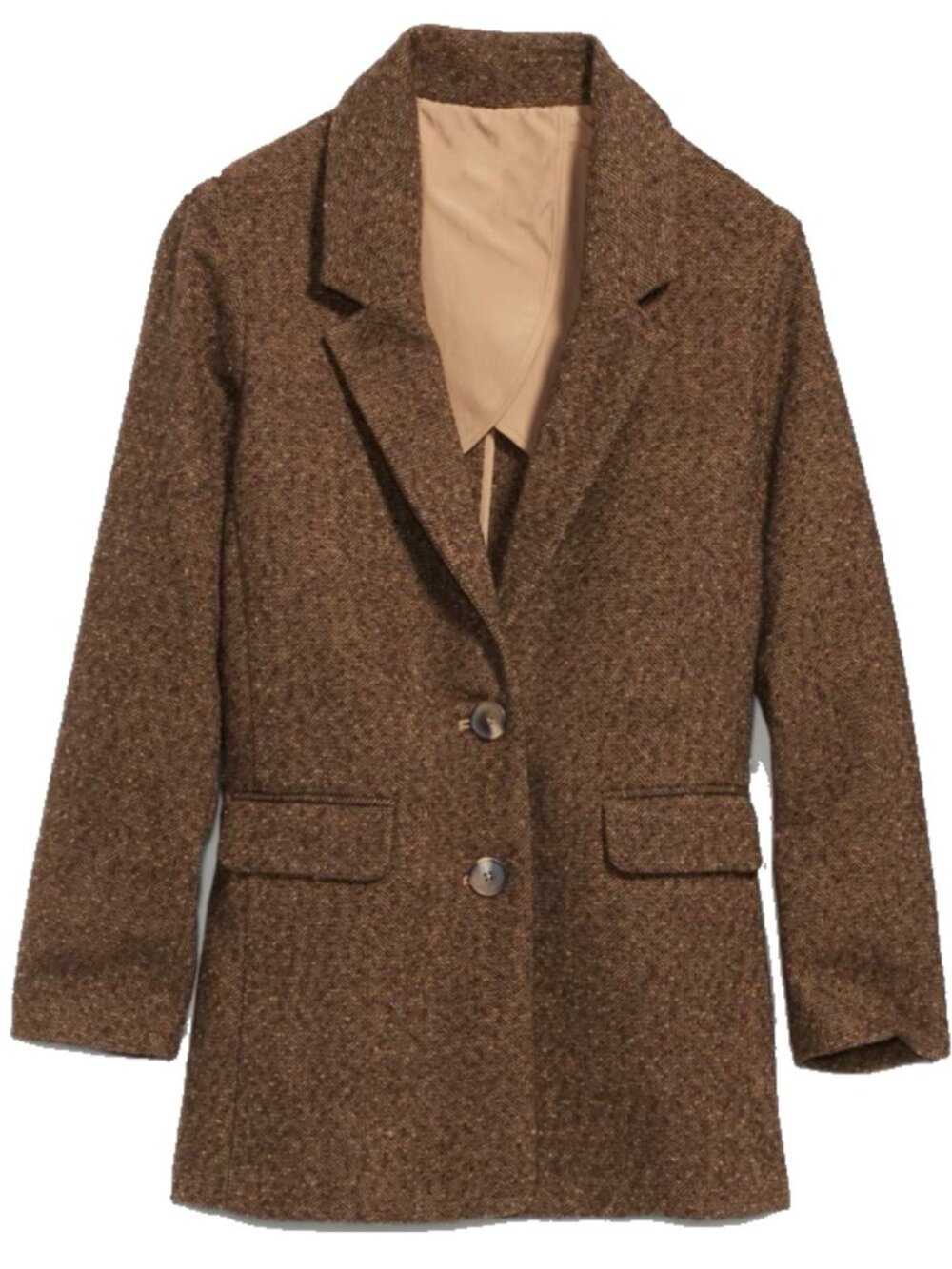 NWT Old Navy Blazer Women Medium Brown Wool Blend Herringbone Tailored Academia